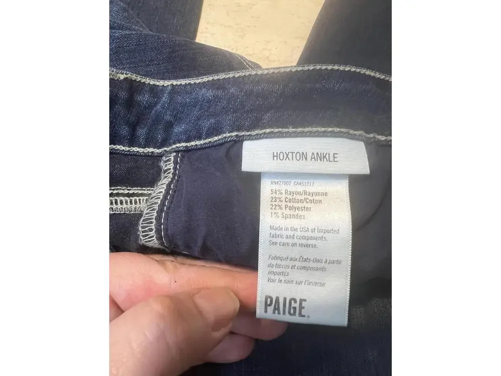 Paige Hoxton Ankle High Rise Skinny Stretch Jeans in Dark Blue Size 27 - Picture 3 of 14